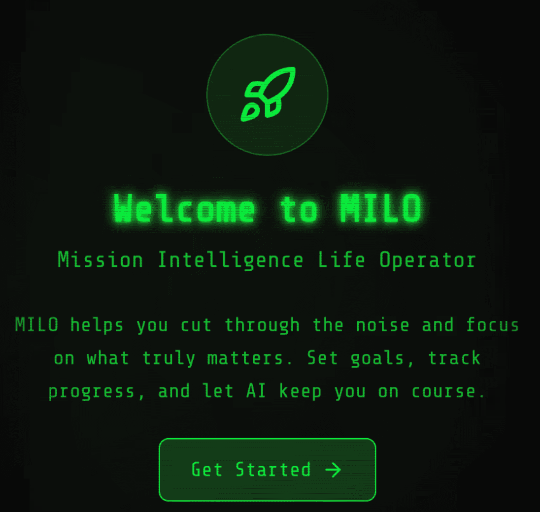 MILO Welcome Screen